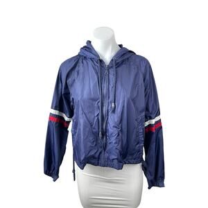 Heart & Hips Women's Navy Blue Hooded Long Sleeve Full Zip Windbreaker Jacket M